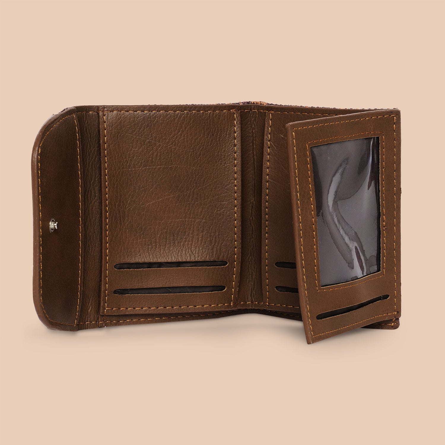 Brown Floral Trifold Wallet