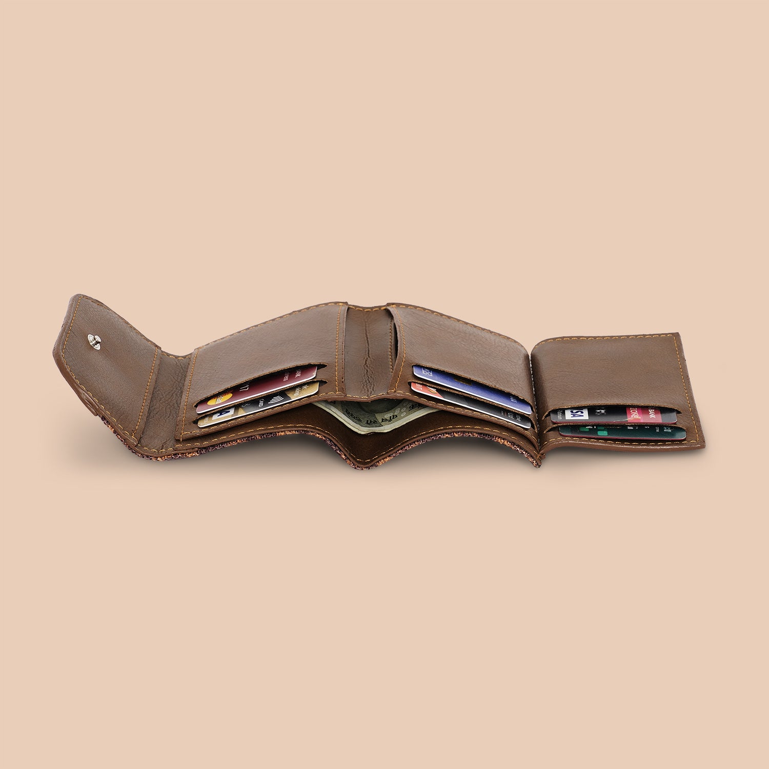 Brown Floral Trifold Wallet