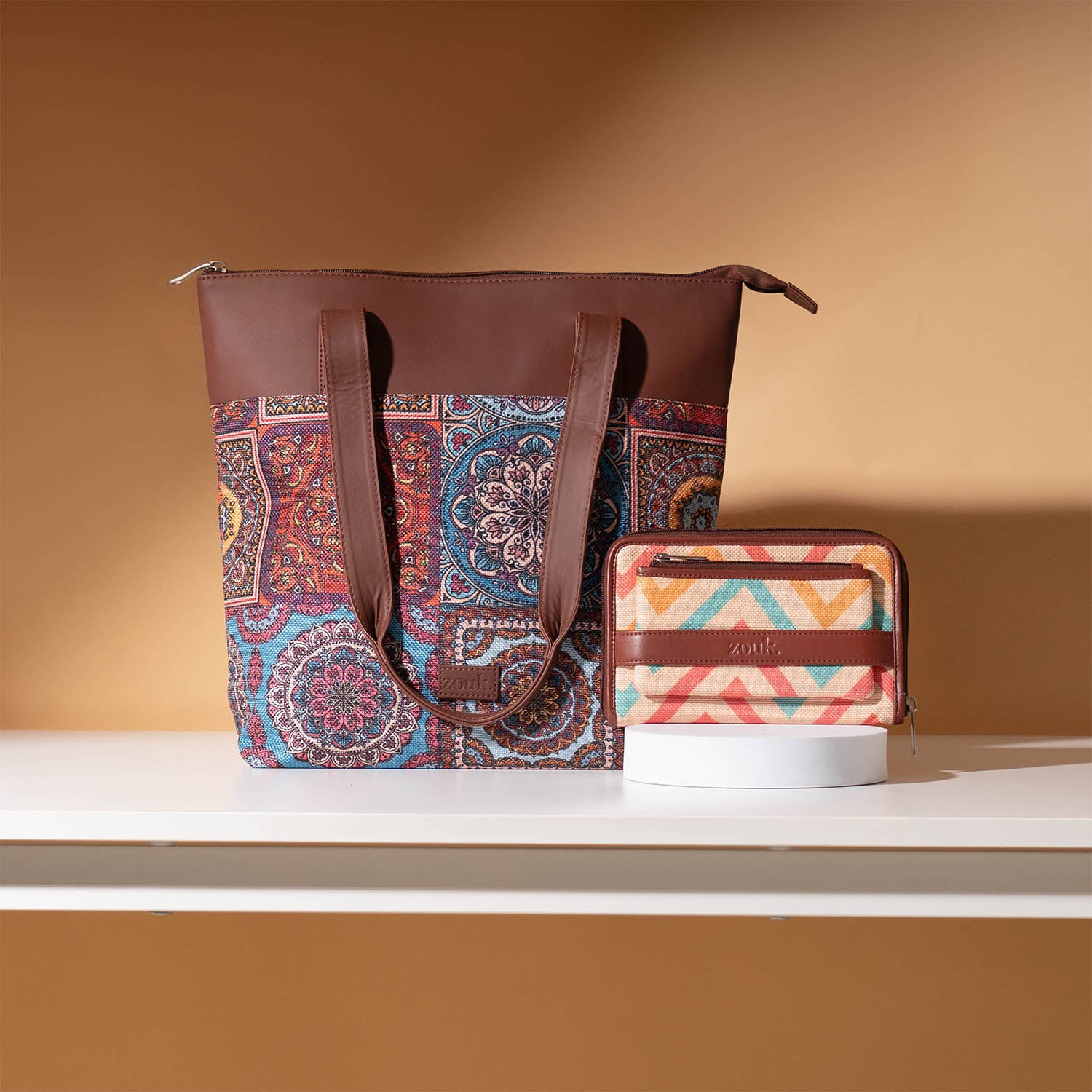 Multicolor Mandala Print & WavBeach - Everyday Tote Bag & Classic Zipper Wallet Combo