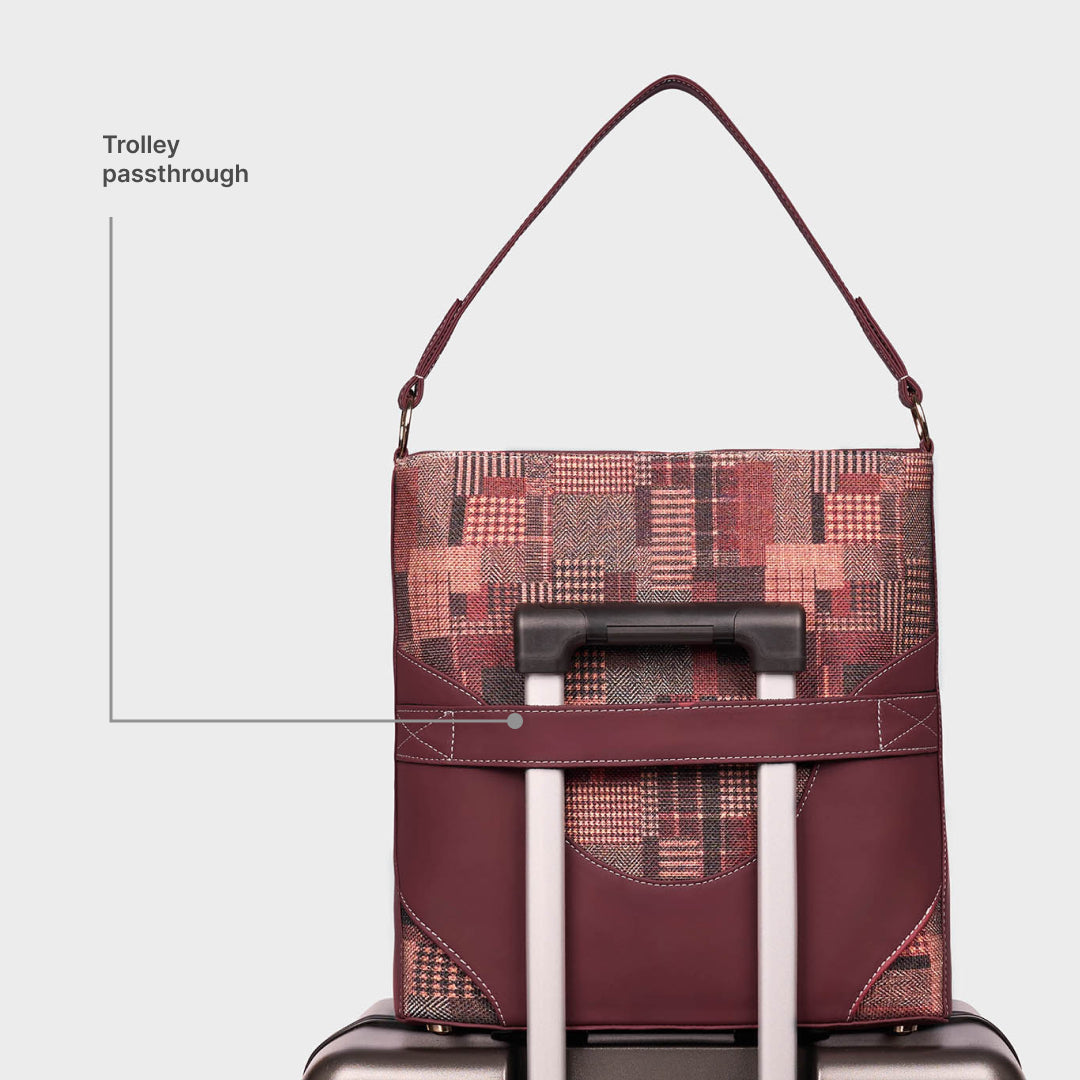 Chirala Plaid Vertical Office Tote (Cranberry)
