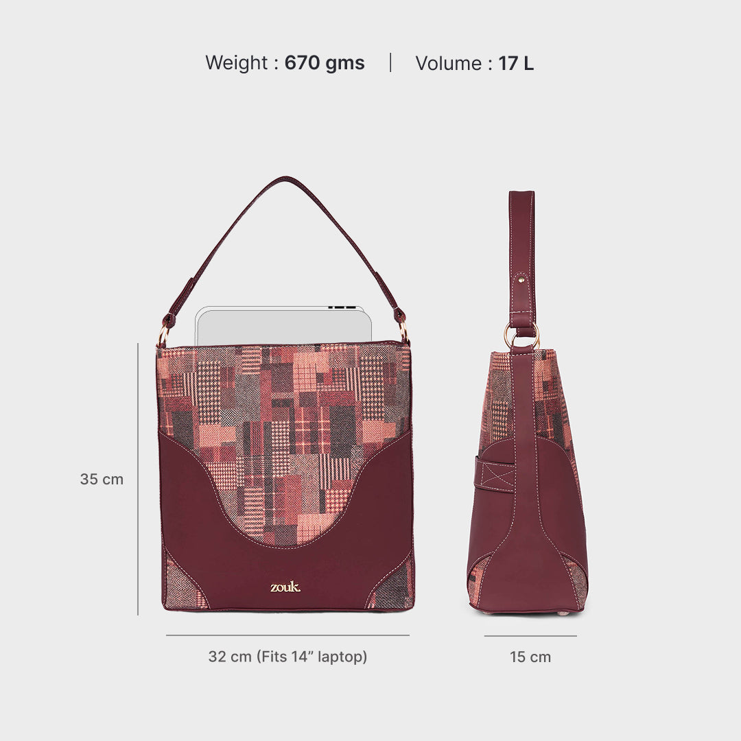 Chirala Plaid Vertical Office Tote (Cranberry)