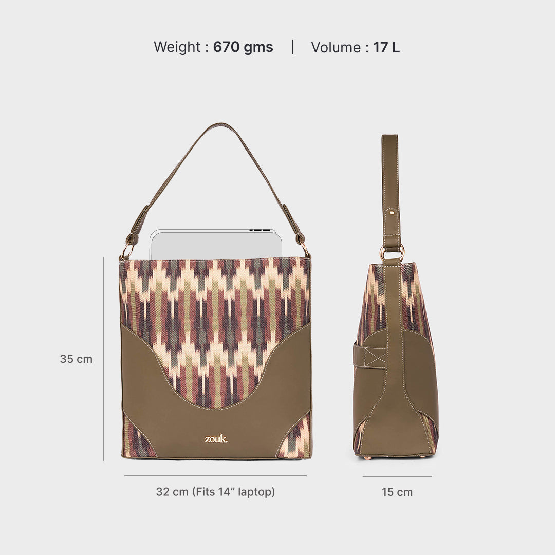 Cuttack Stripes Vertical Office Tote (Olive)