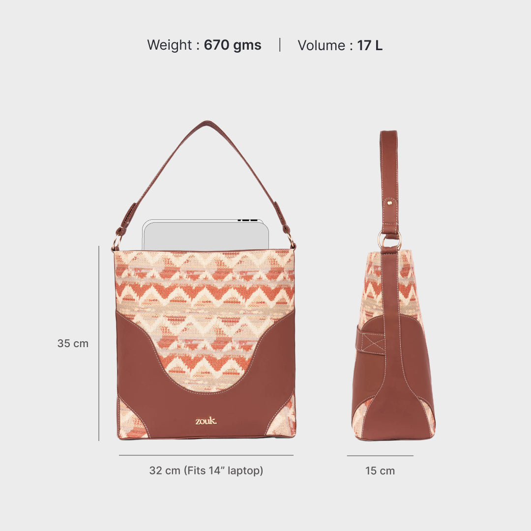Salawas Saffron Vertical Office Tote (Brown)
