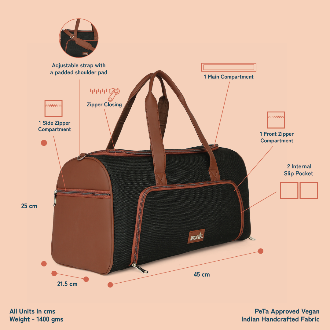 Jet Black Weekender Duffel Bag