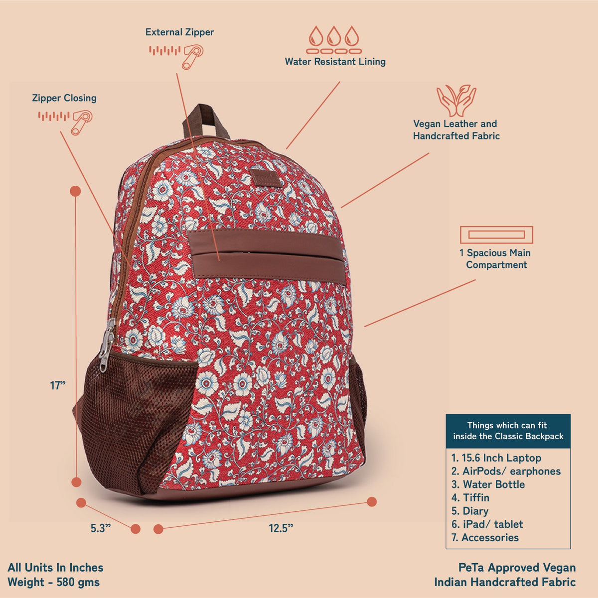 Chittoor Red Kalamkari Classic Backpack