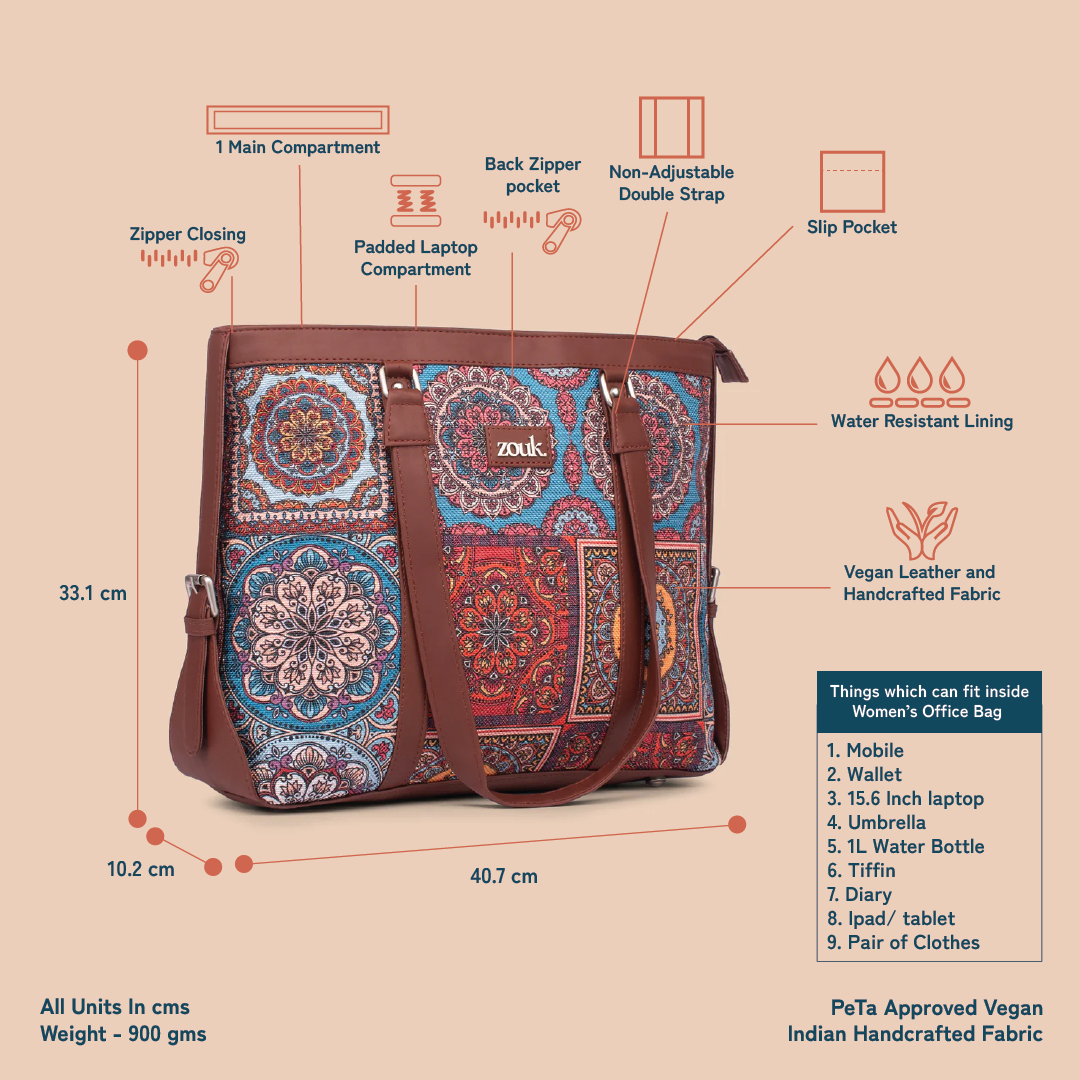 Multicolor Mandala Print Women's Office Bag (Back Zipper)