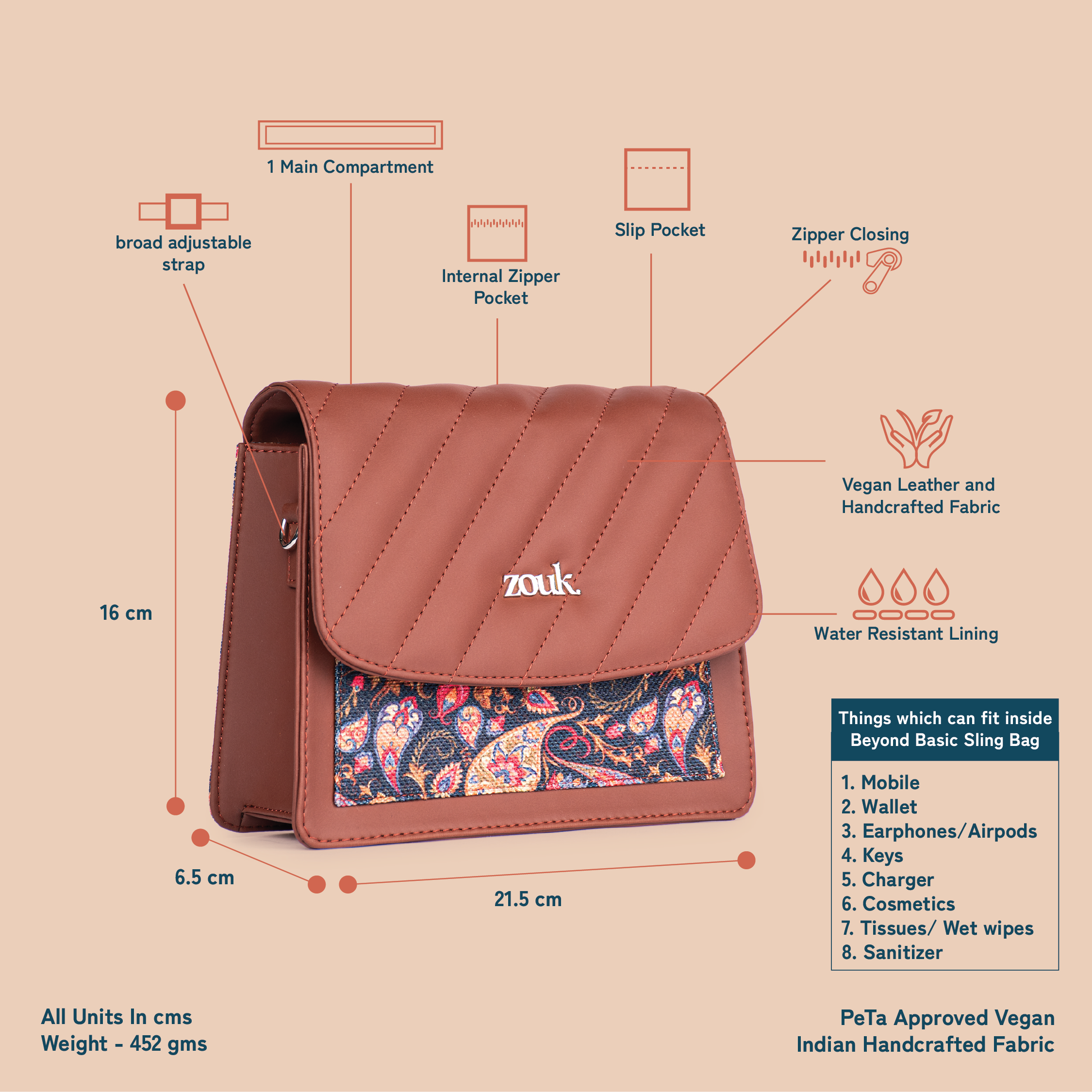 ZIP-Paisley Print Beyond Basic Sling Bag