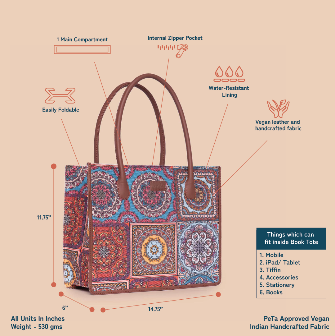 Multicolor Mandala Print Book Tote