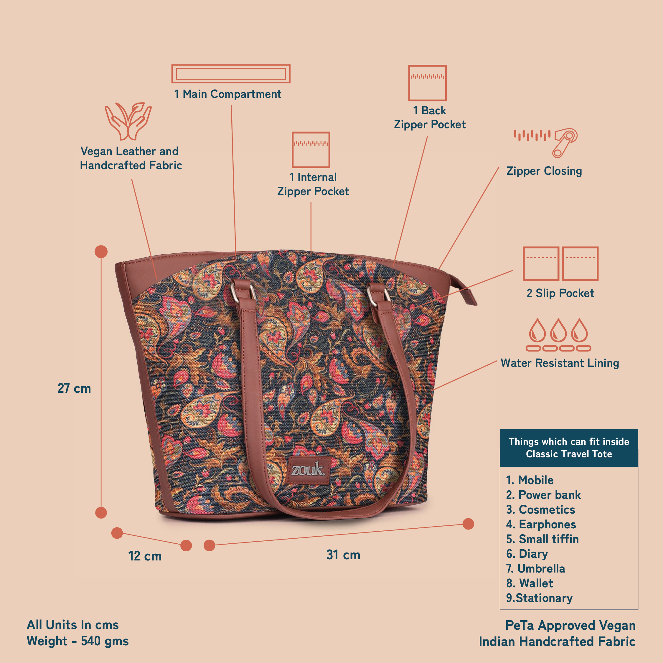 Paisley Print Classic Travel Tote