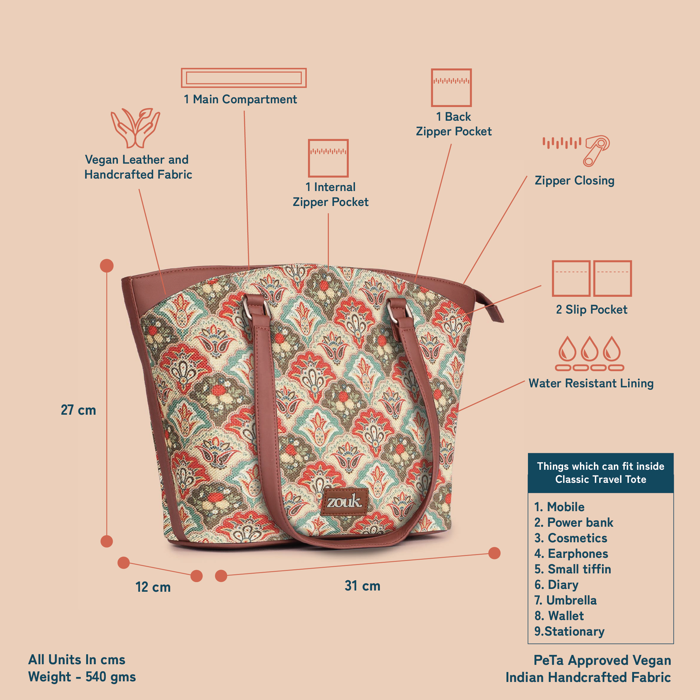 Mughal Art Multicolor Classic Travel Tote