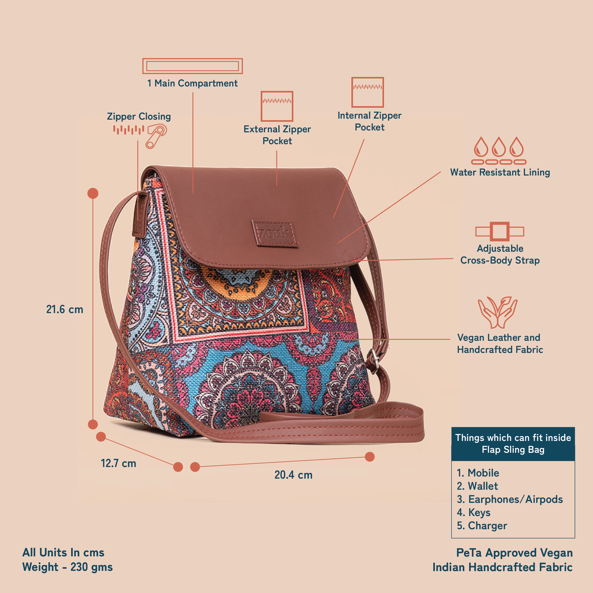 Multicolor Mandala Print Flap Sling Bag