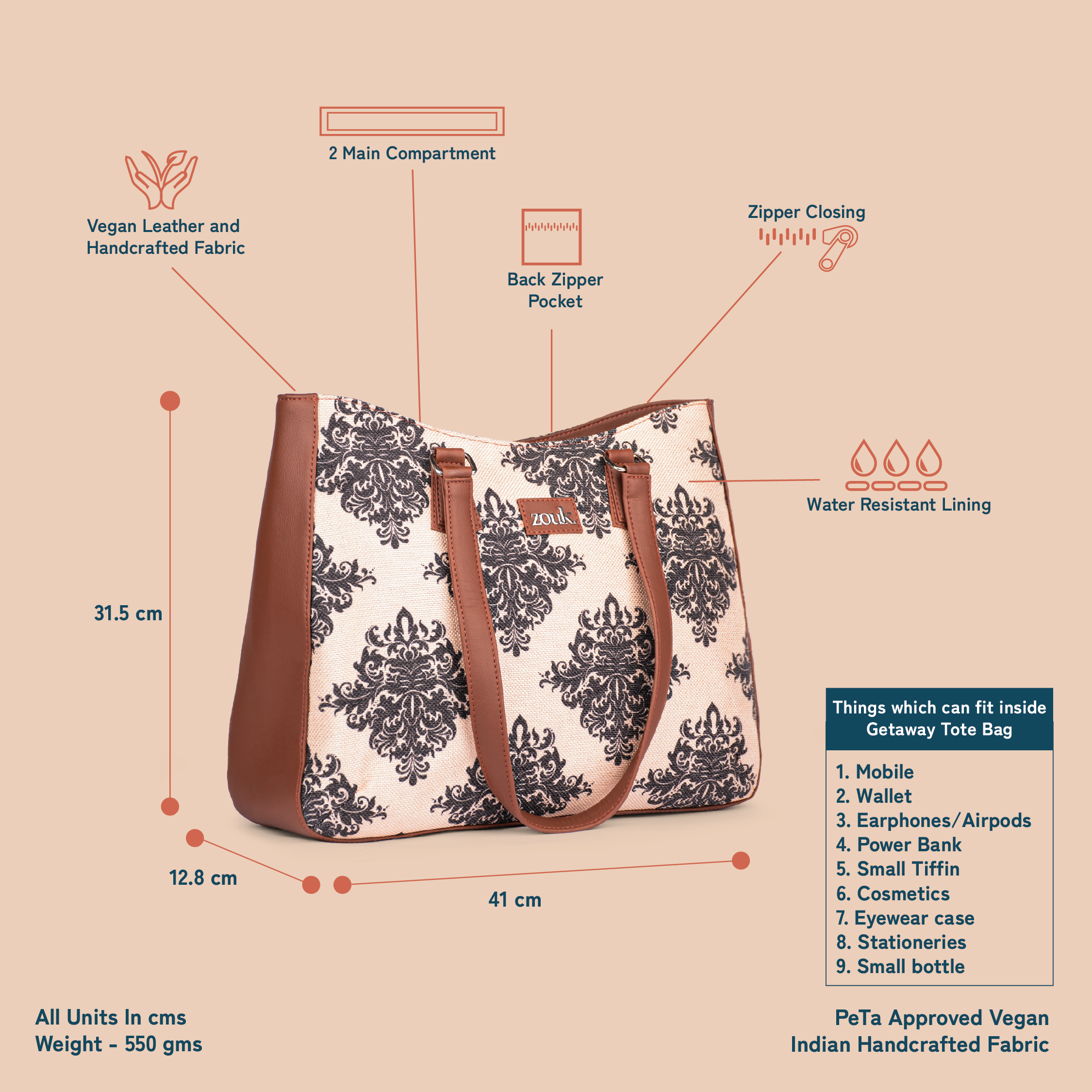 Mughal Motif Getaway Tote Bag