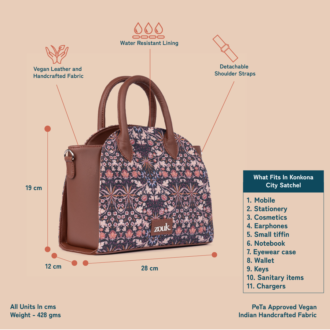 Konkona City Satchel Bag - Kashmir Blooms