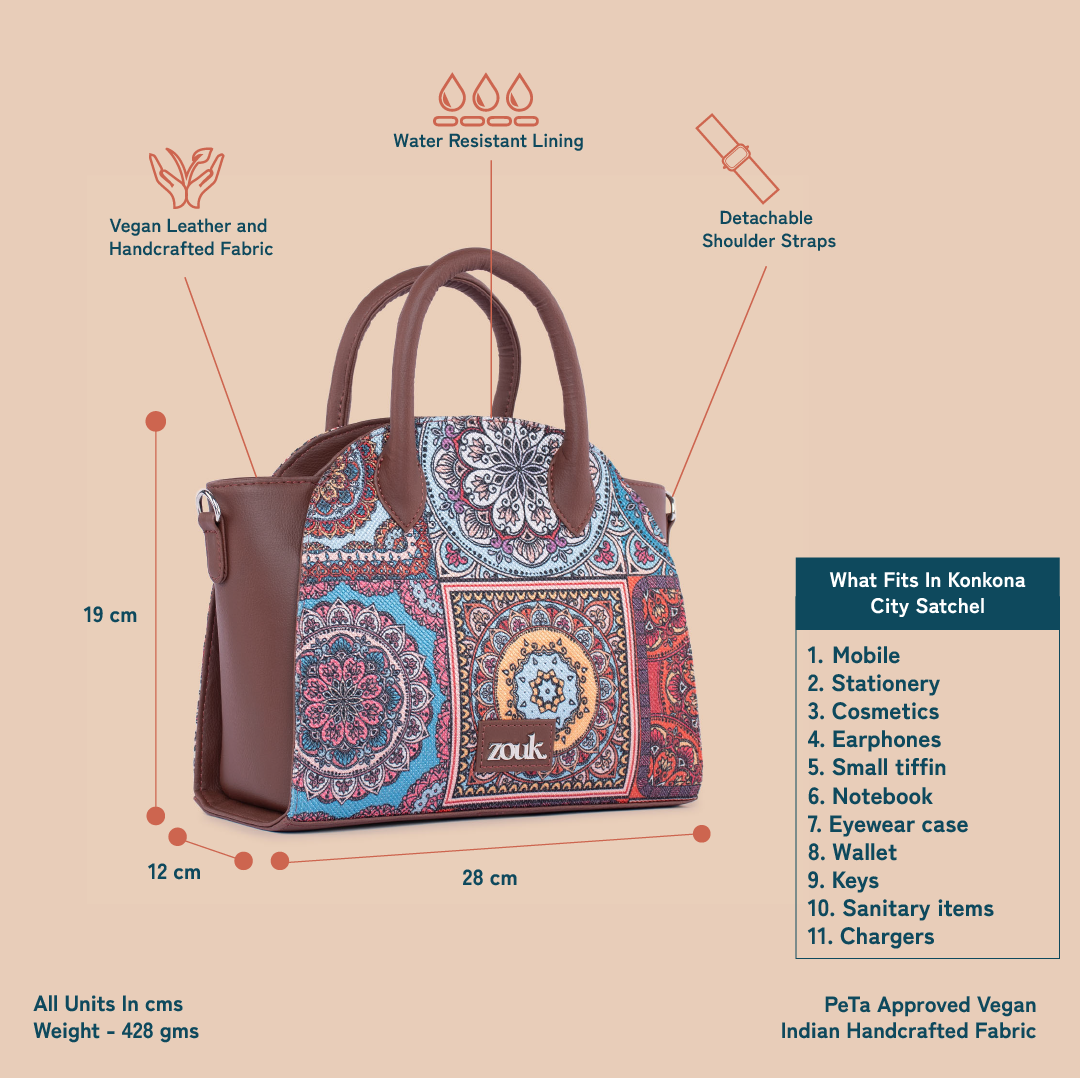 Konkona City Satchel Bag - Multicolor Mandala Print