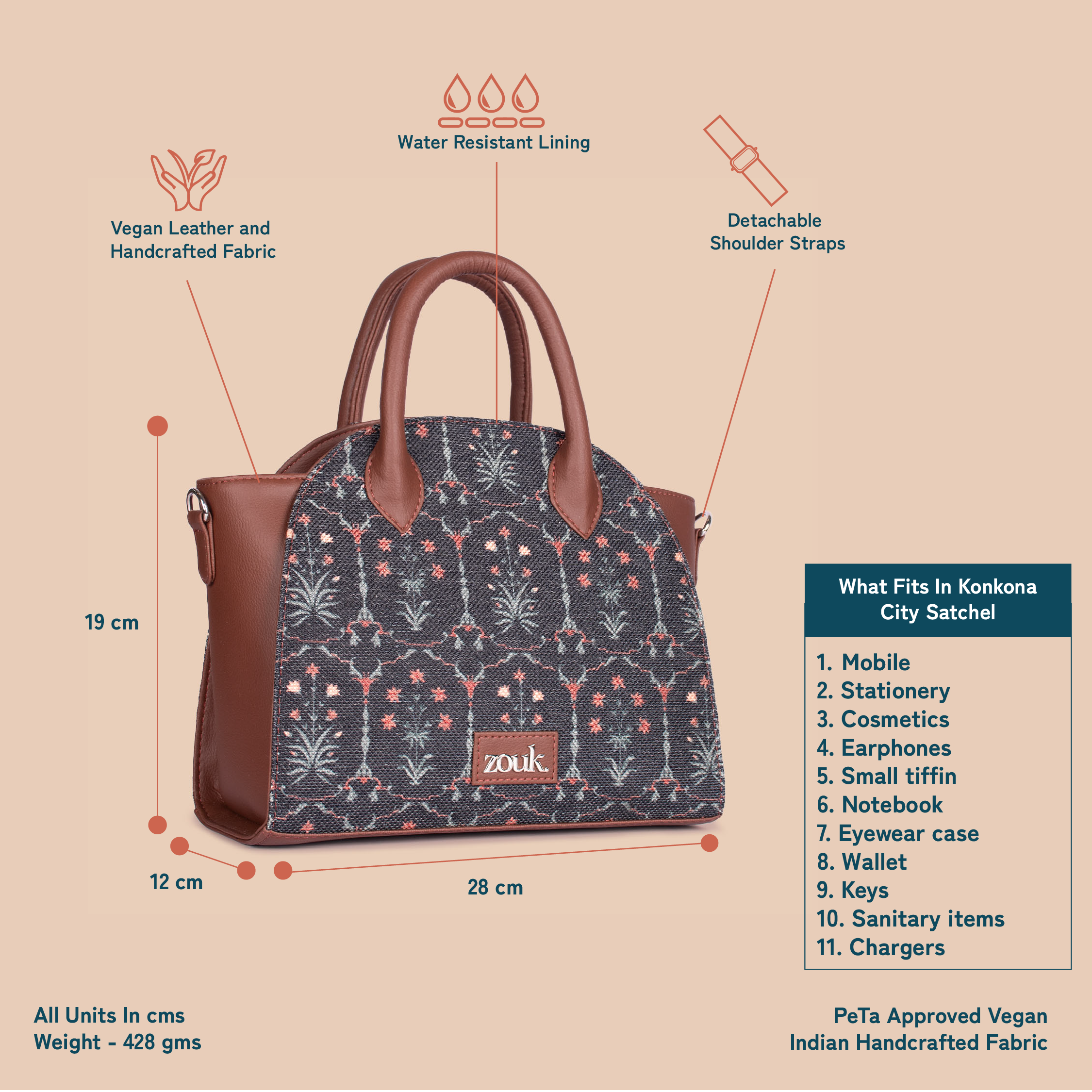 Konkona City Satchel Bag - Taj Guldasta