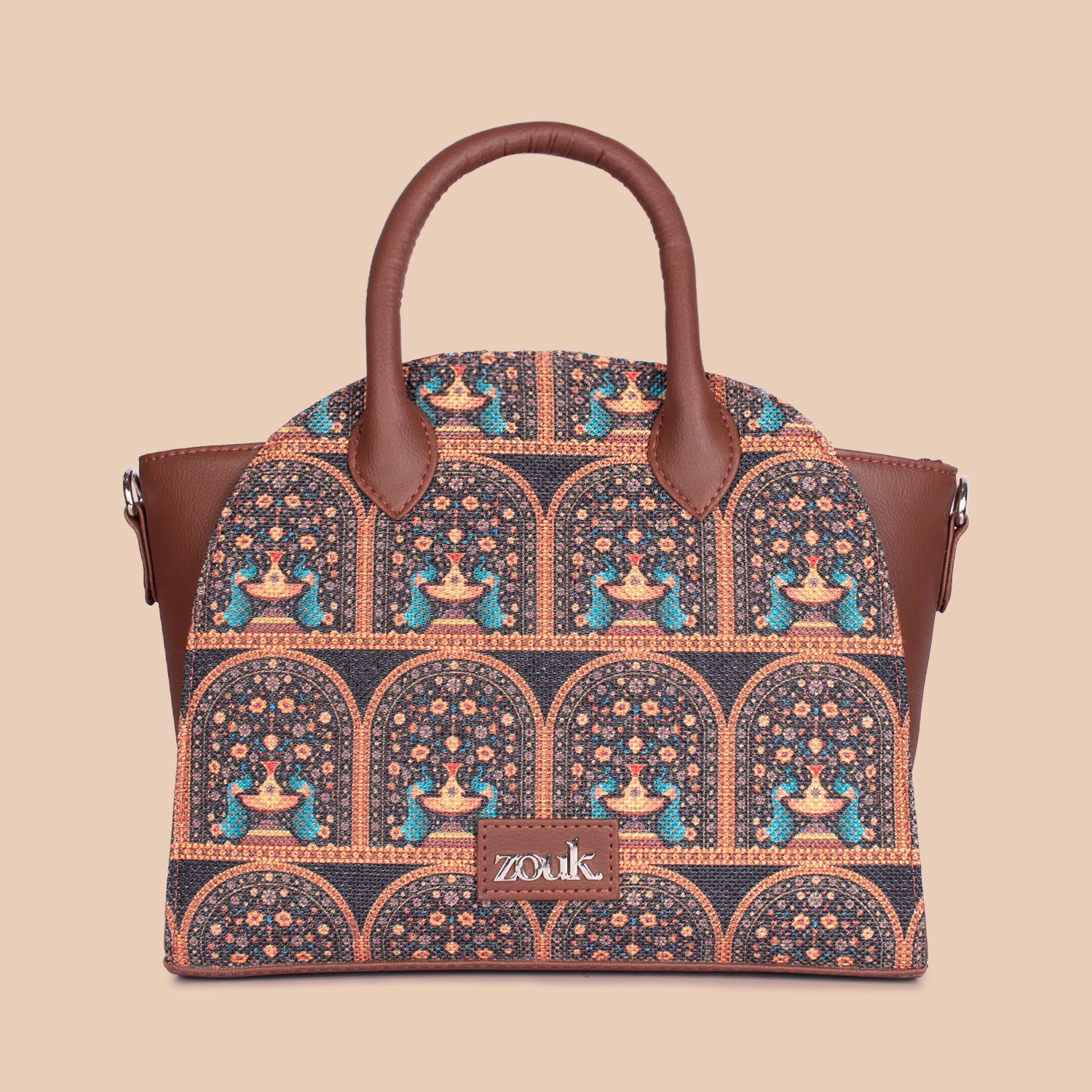 Konkona City Satchel Bag - Royal Indian Peacock Motif