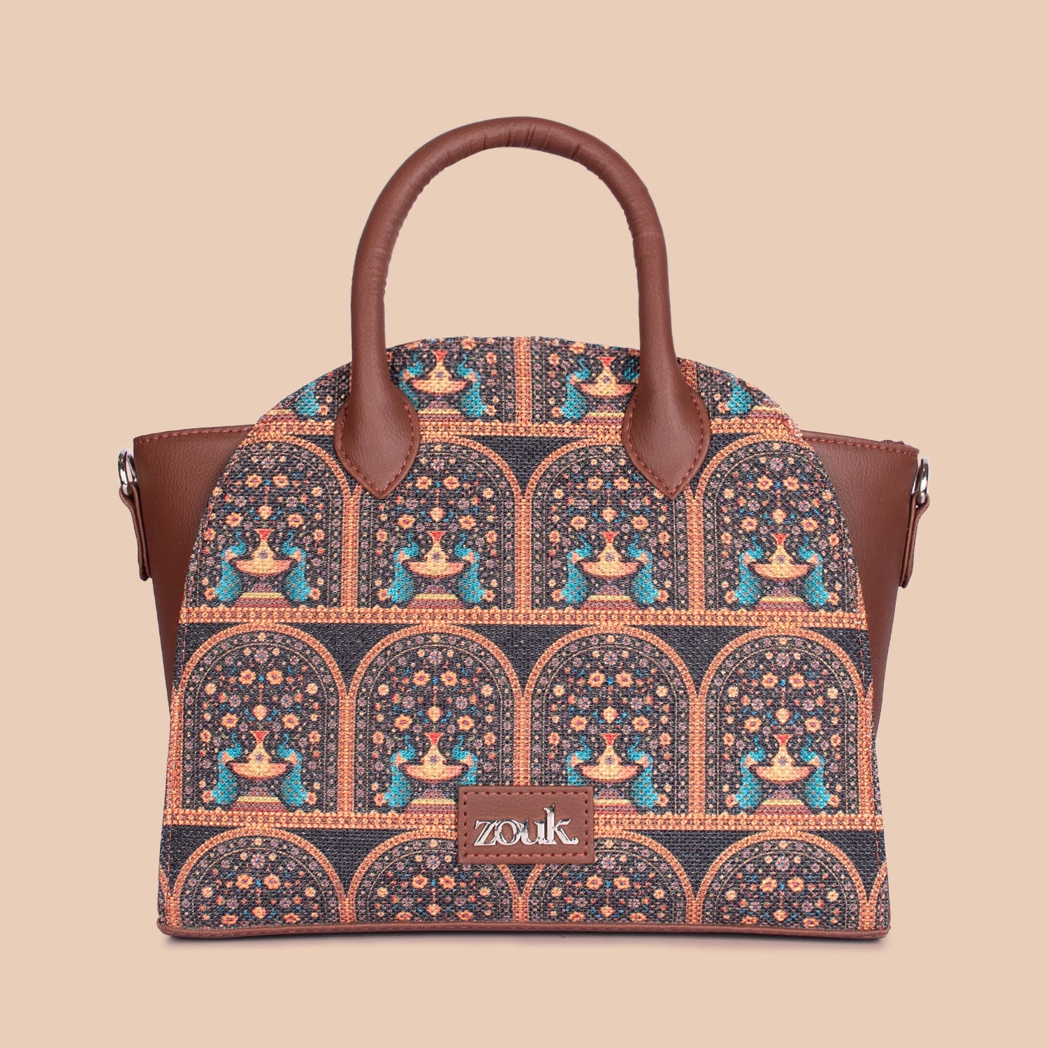 ZIP-Konkona City Satchel Bag - Royal Indian Peacock Motif