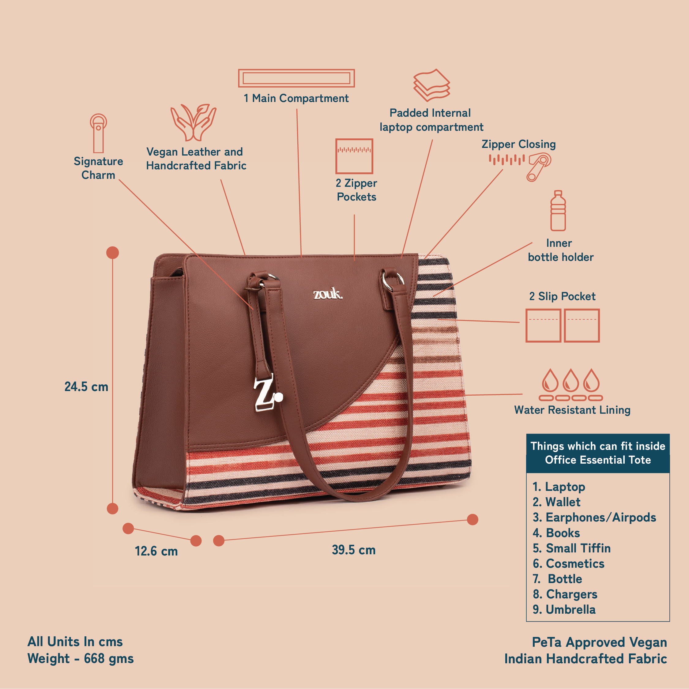 ZIP-Qutub Stripes Office Essential  Bag