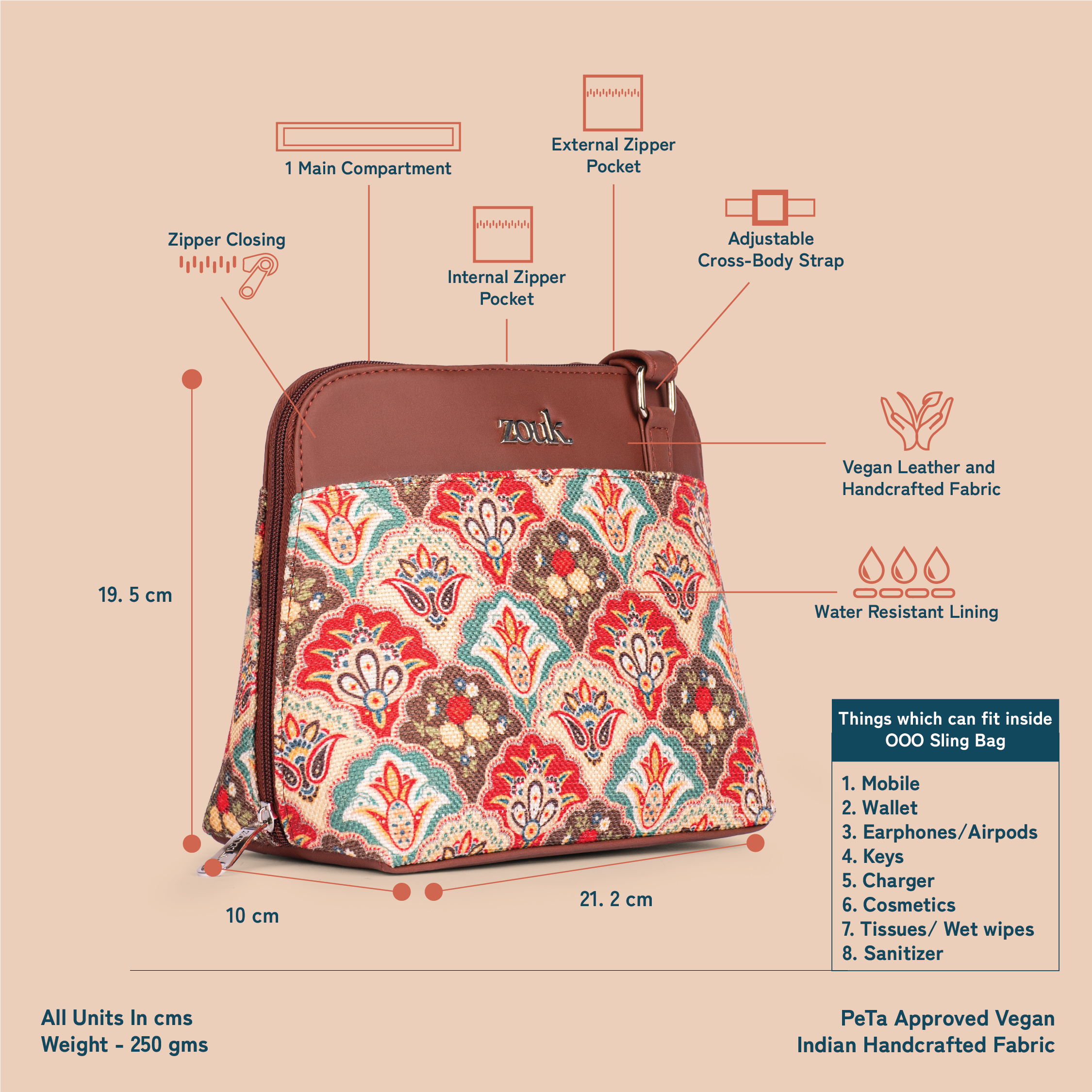 ZIP-Mughal Art Multicolor OOO Sling Bag