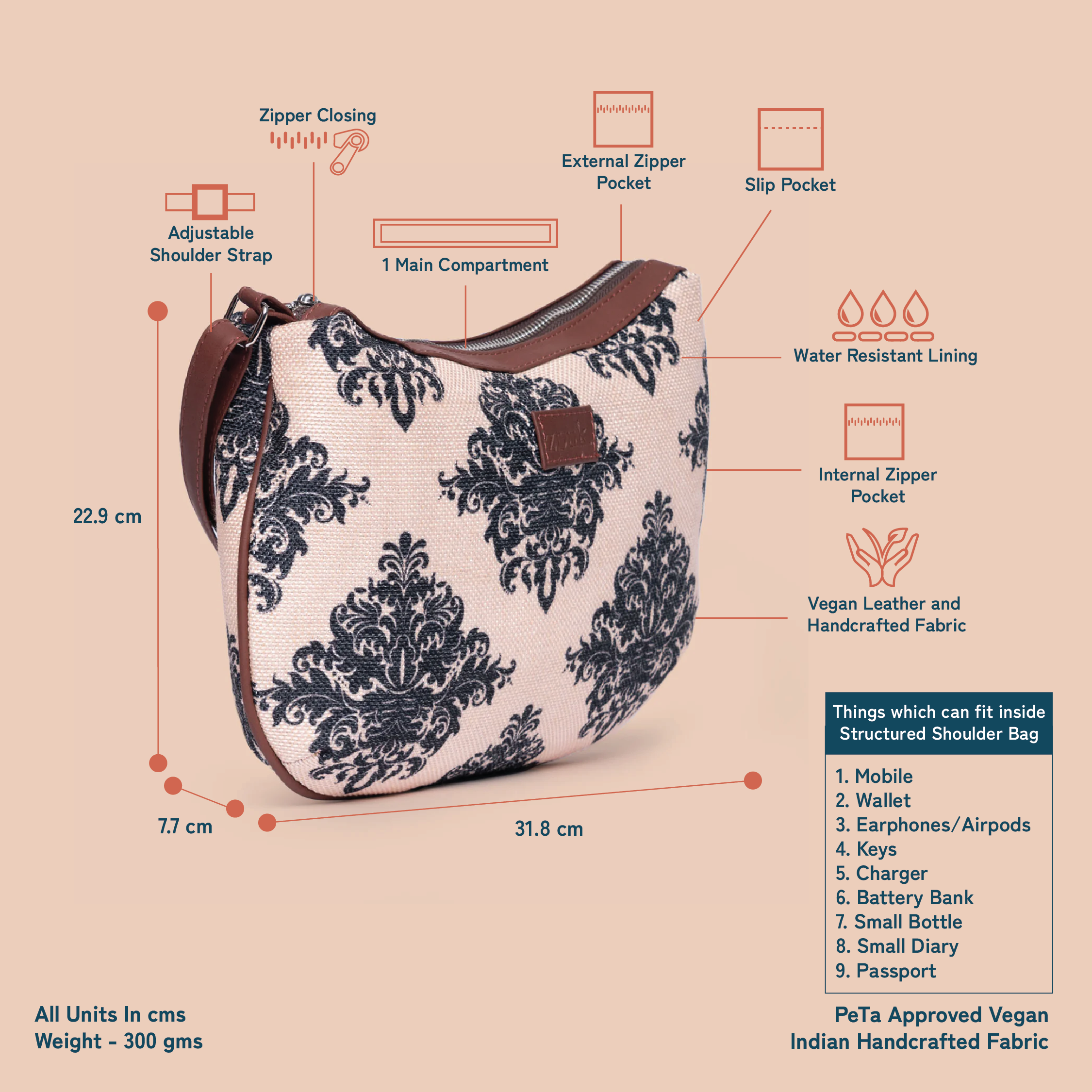 Mughal Motif Structured Shoulder Bag