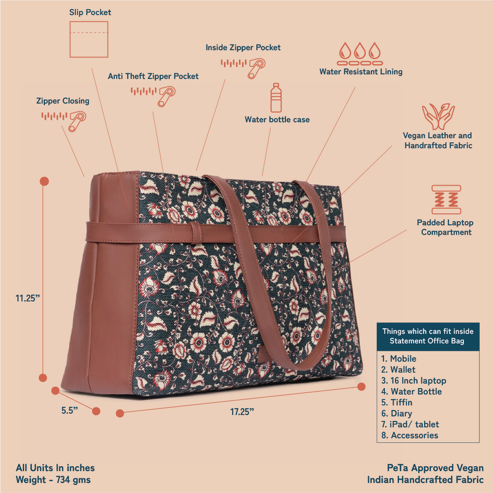 Chittoor Blue Kalamkari Statement Office Bag