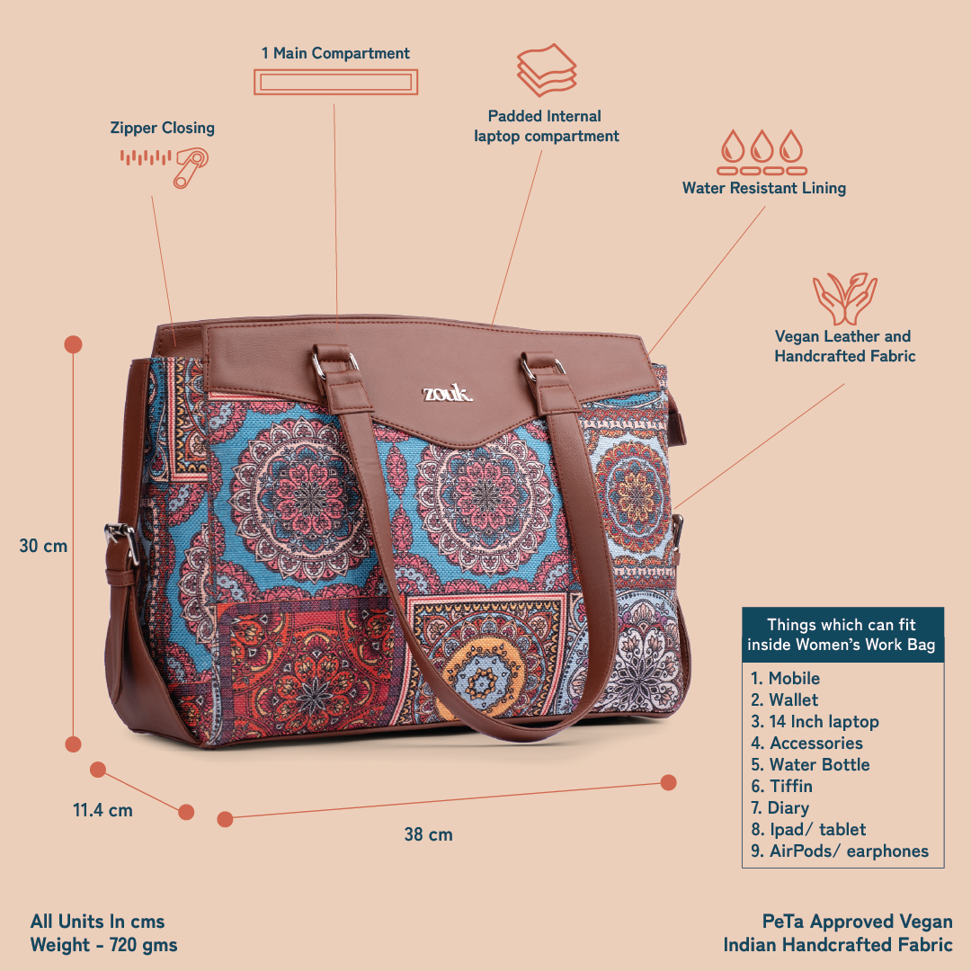 Multicolor Mandala Print Women's Work Bag Brown