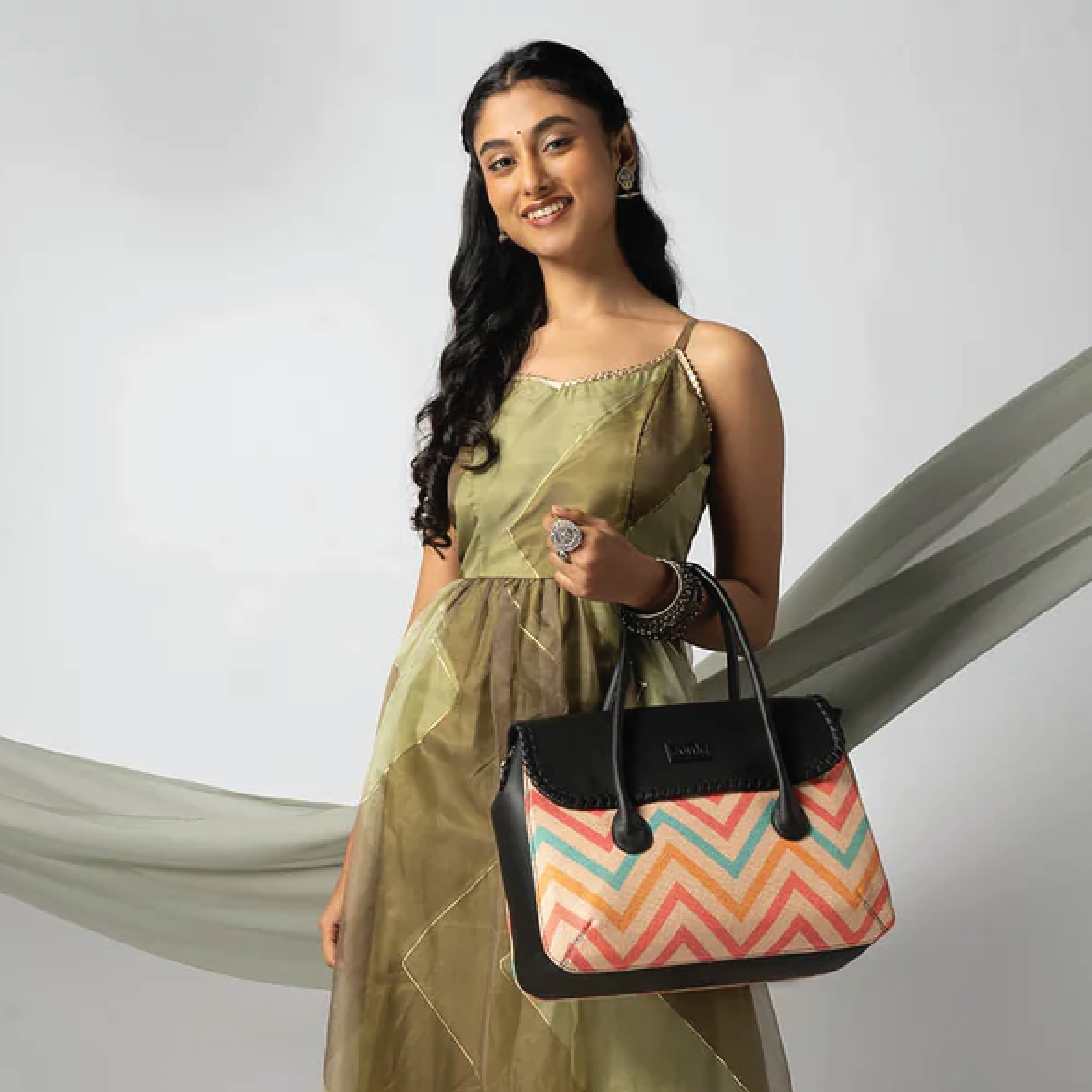 ZOUK Abstract Amaze Printed Jute Handcrafted Vegan Leather Multicolor  Women's Satchel Bag | Ladies Purse Handbag | Double Handle Detachable Strap  : Amazon.in: Fashion