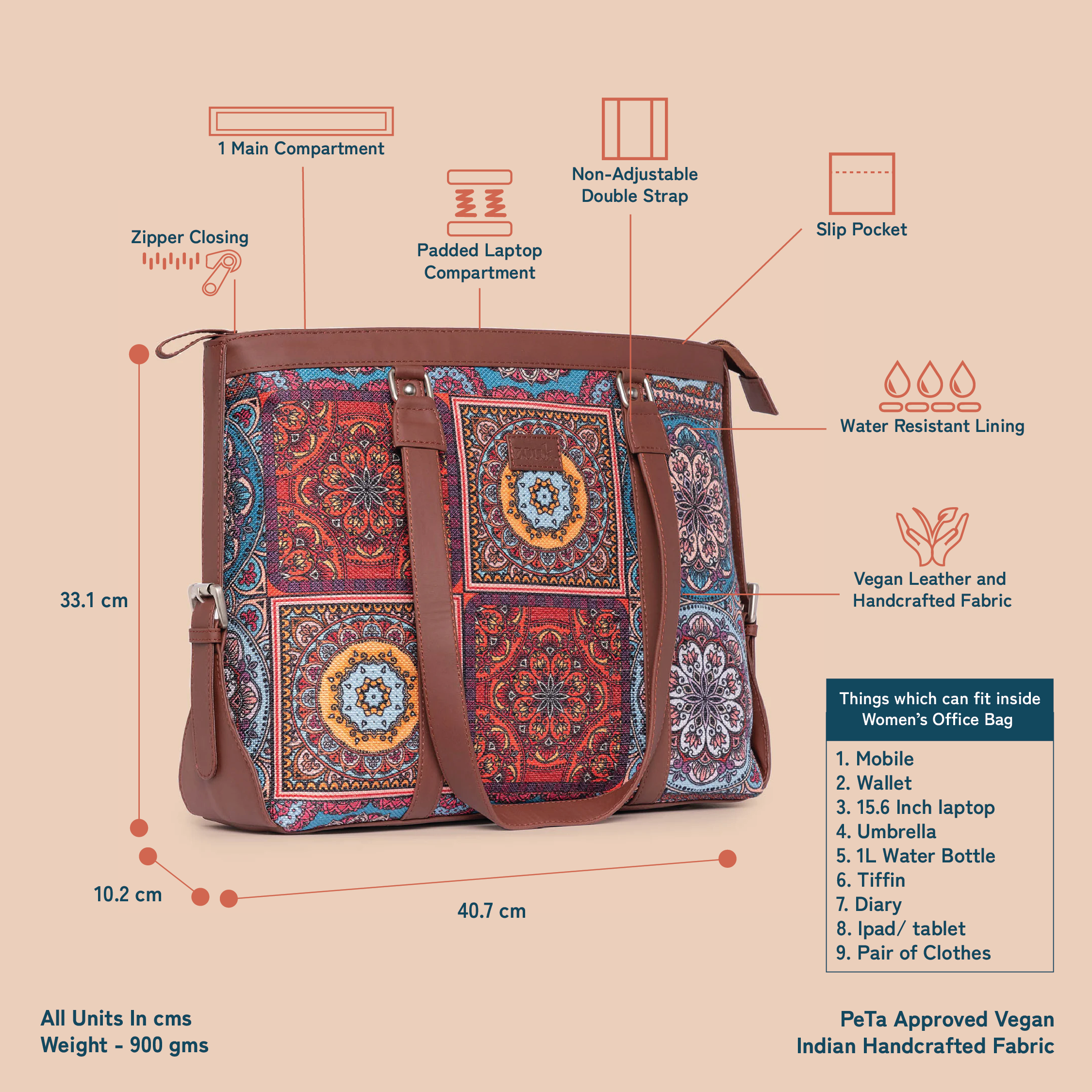 Multicolor Mandala Print Women's Office Bag