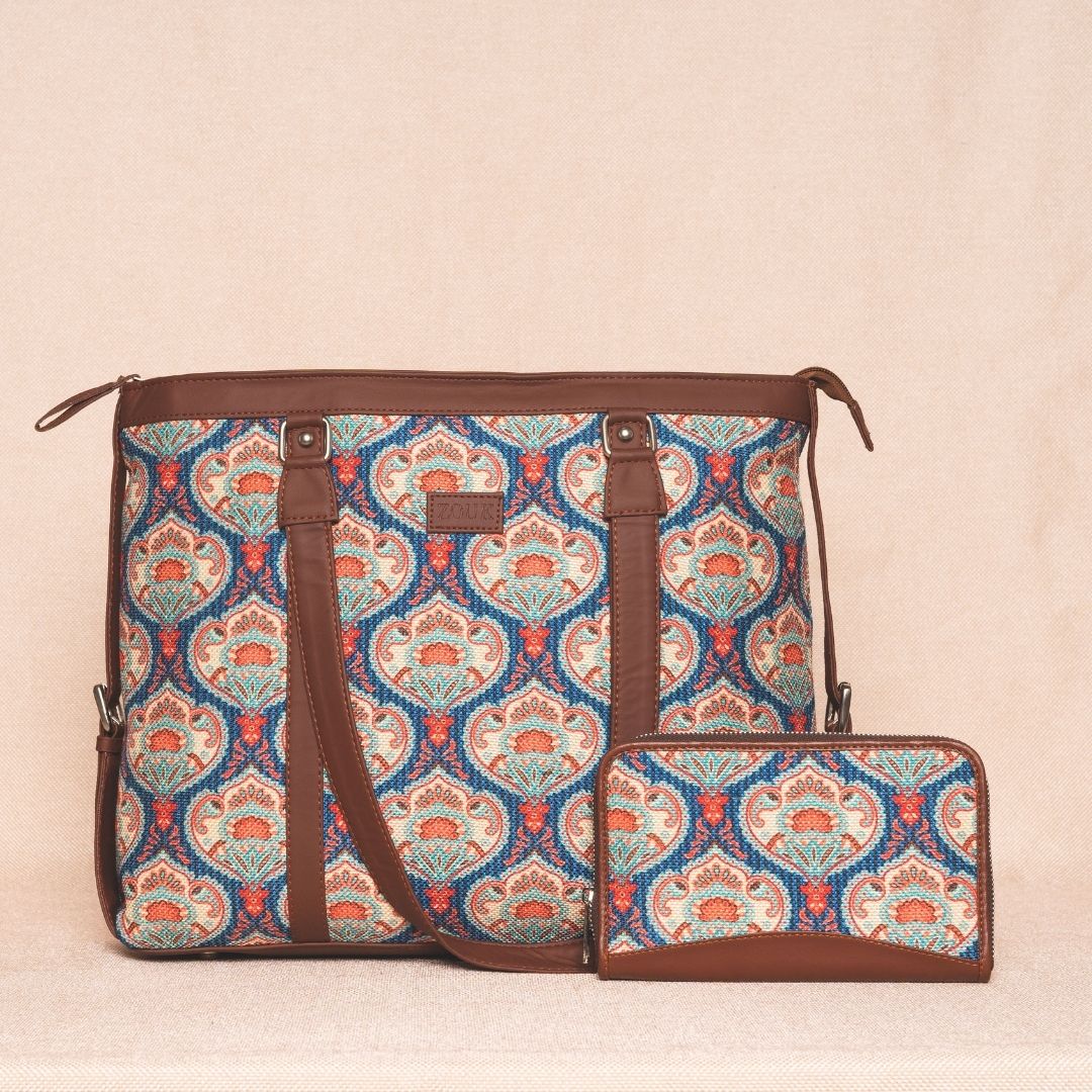 Kovil Blue- Office Bag & Chain Wallet Combo