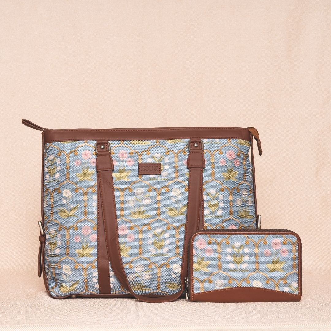 Jaipur Fresco Blue- Office Bag & Chain Wallet Combo