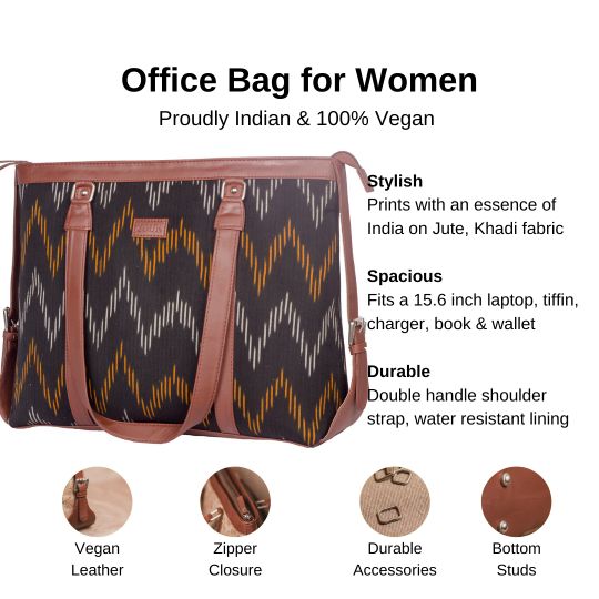 Zouk Ikat Brown Wave Women's Office Bag - Details of the product, product specification