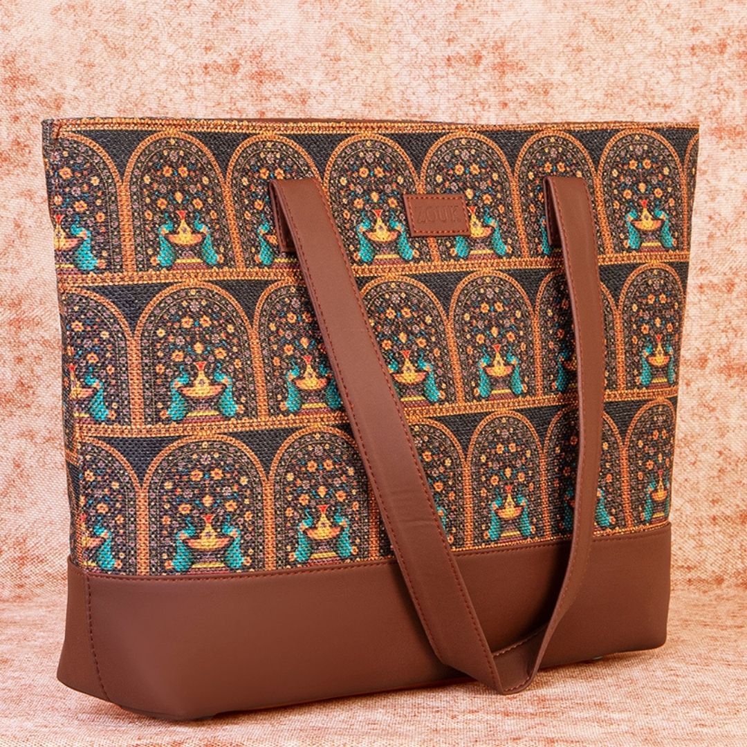 Royal Indian Peacock Motif Shoulder Tote Bag