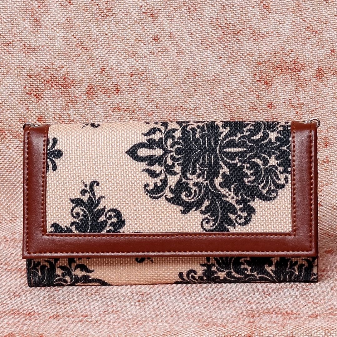 Mughal Motif Two Fold Wallet with Detachable Sling