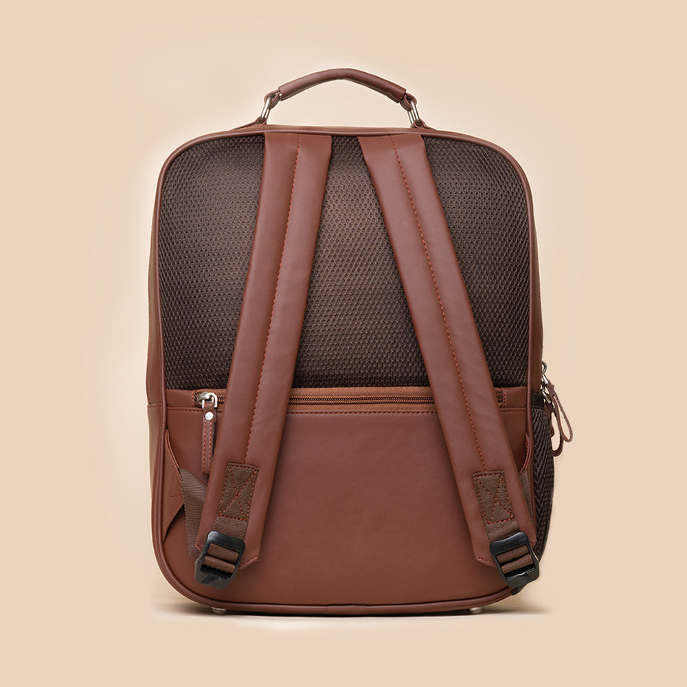 Brown Leather Laptop Backpack Purse - LeatherNeo
