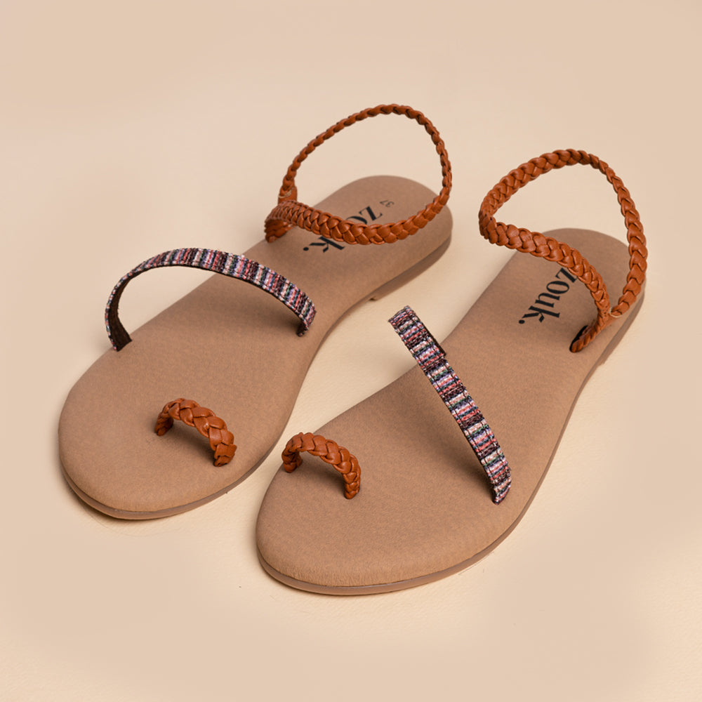 Rohtang Stripes Brown Braided Sandal
