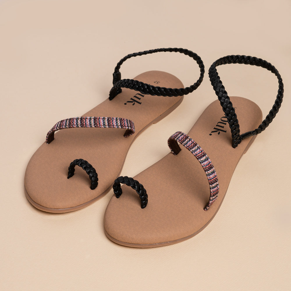 Rohtang Stripes Black Braided Sandal