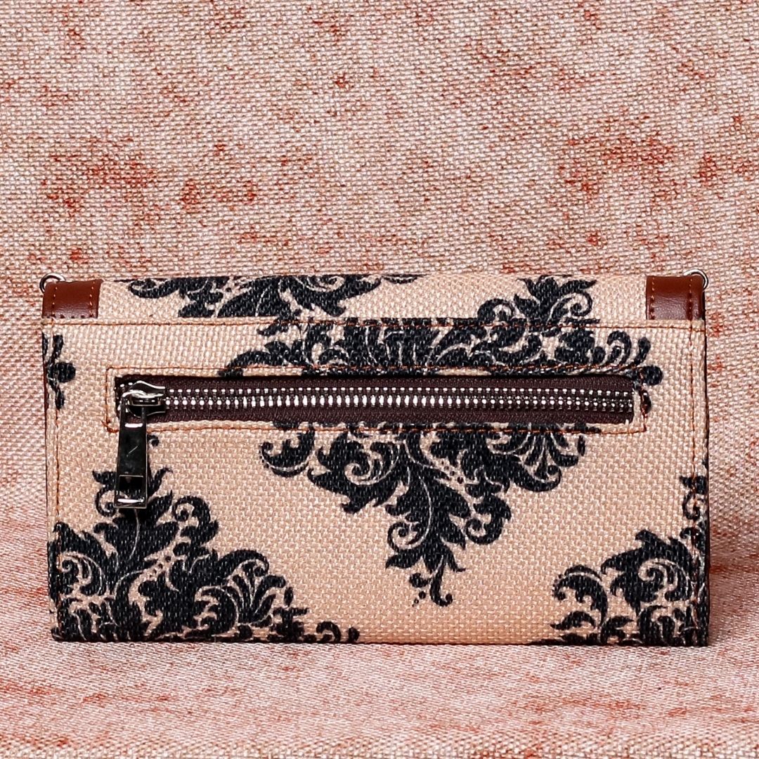 Mughal Motif Two Fold Wallet with Detachable Sling