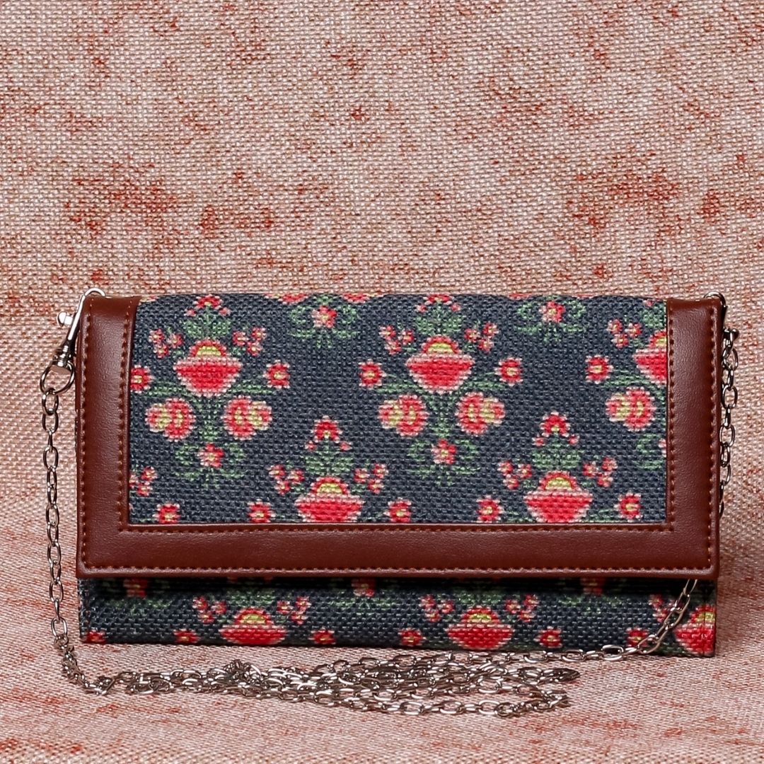 Mughal Garden Print Two Fold Wallet with Detachable Sling
