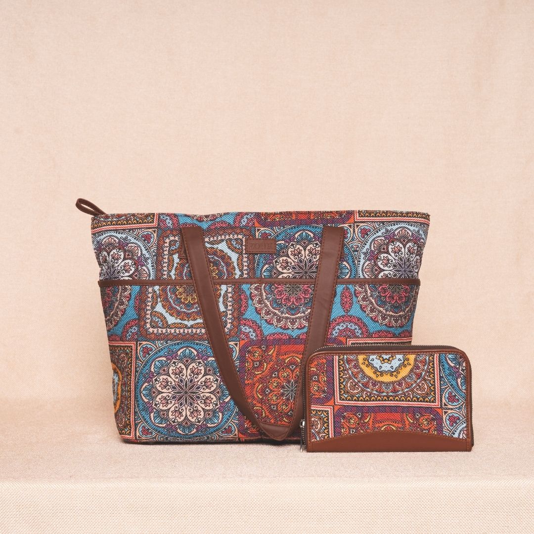 Multicolor Mandala Print- Tote Bag & Chain Wallet Combo