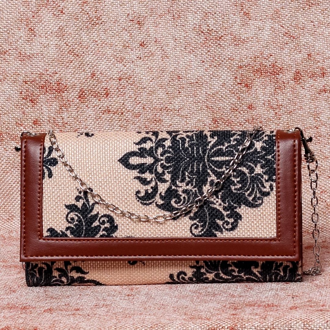 Mughal Motif Two Fold Wallet with Detachable Sling