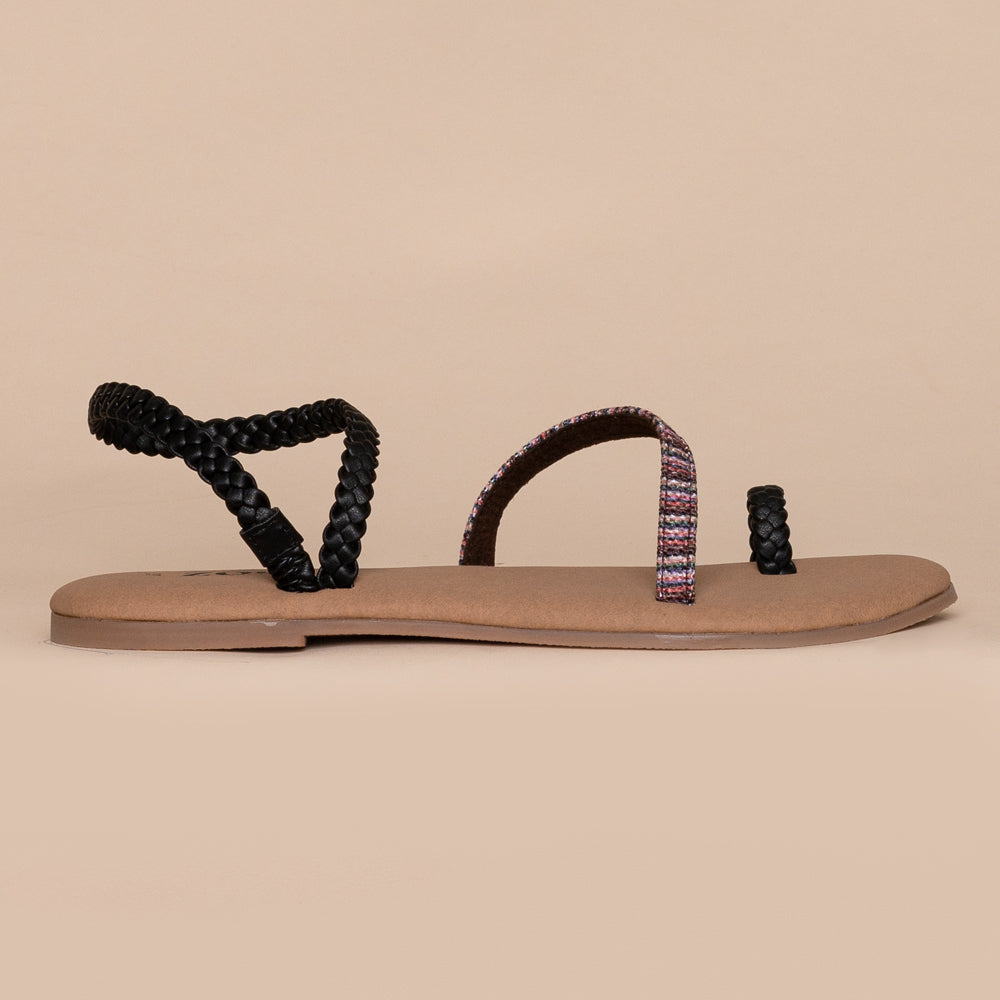 Rohtang Stripes Black Braided Sandal