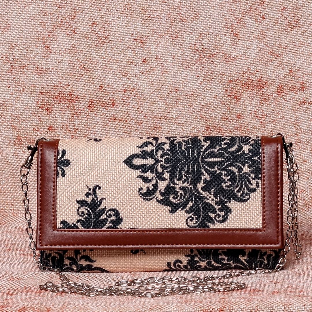 Mughal Motif Two Fold Wallet with Detachable Sling