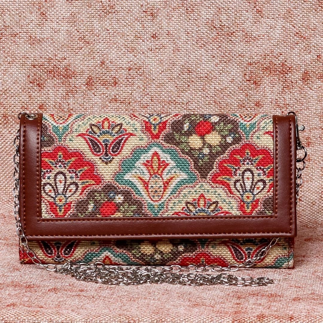 Mughal Art Multicolor Two Fold Wallet with Detachable Sling
