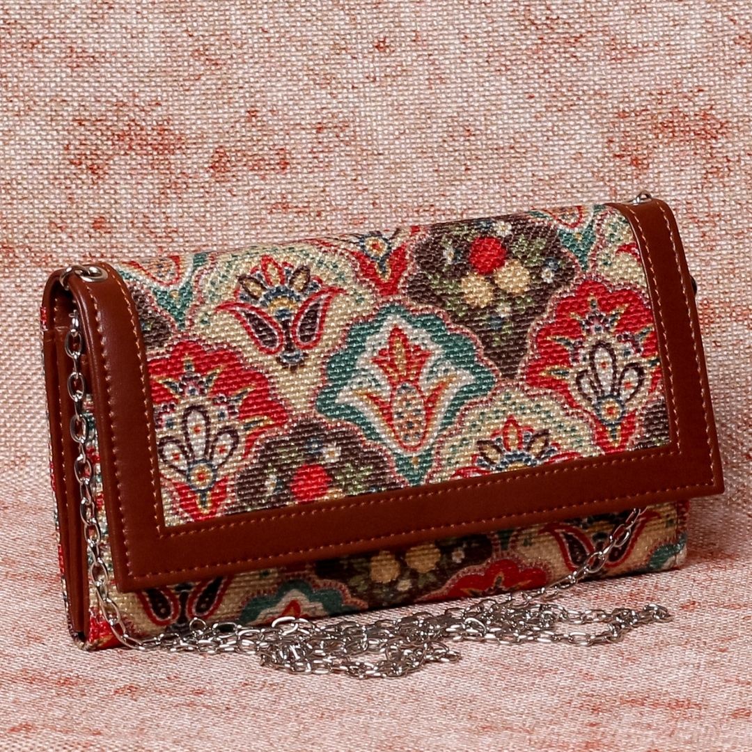 Mughal Art Multicolor Two Fold Wallet with Detachable Sling