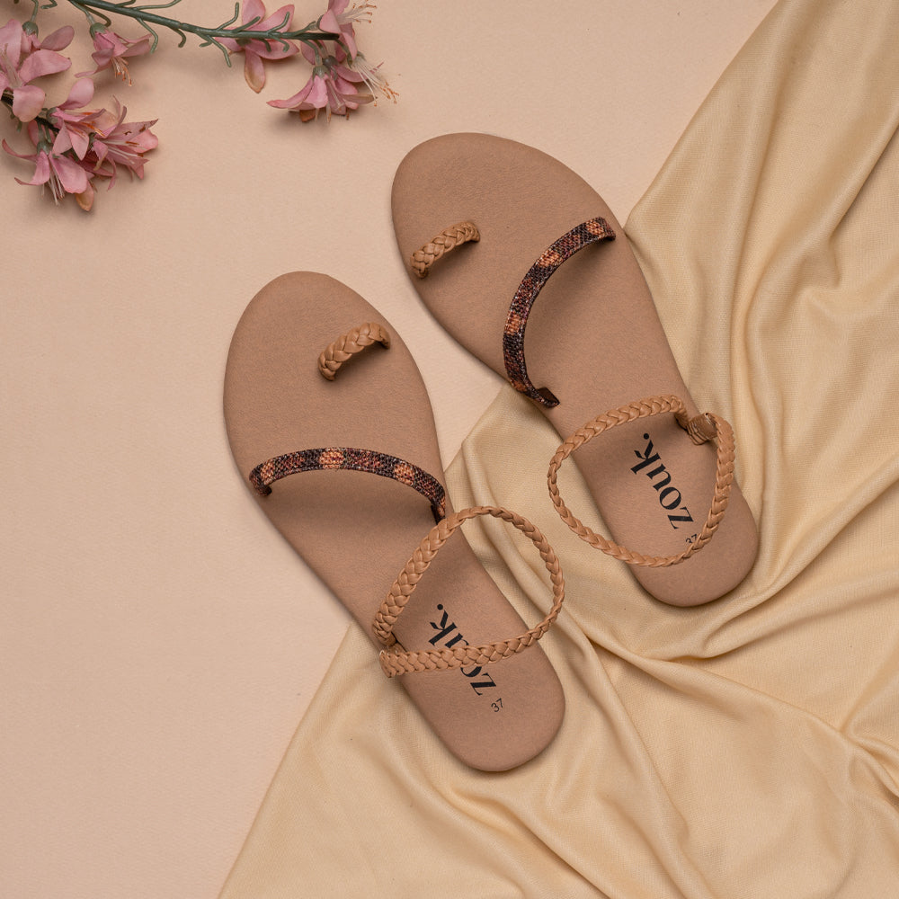 Buy Beige Plain Estella Braided Strap Sandals by Nine By Janine Online at  Aza Fashions.