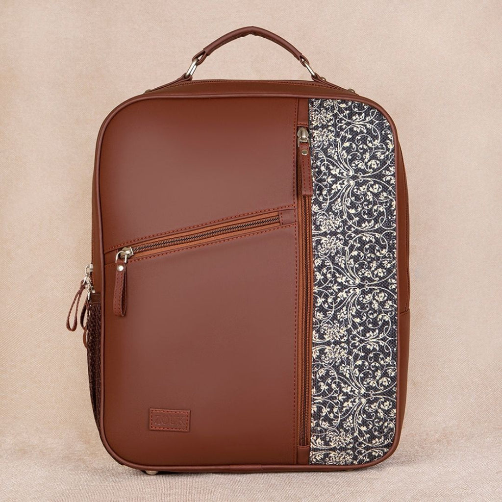 Lattice Lace Laptop Backpack styled with Mangalore Blossoms OOO Sling Bag