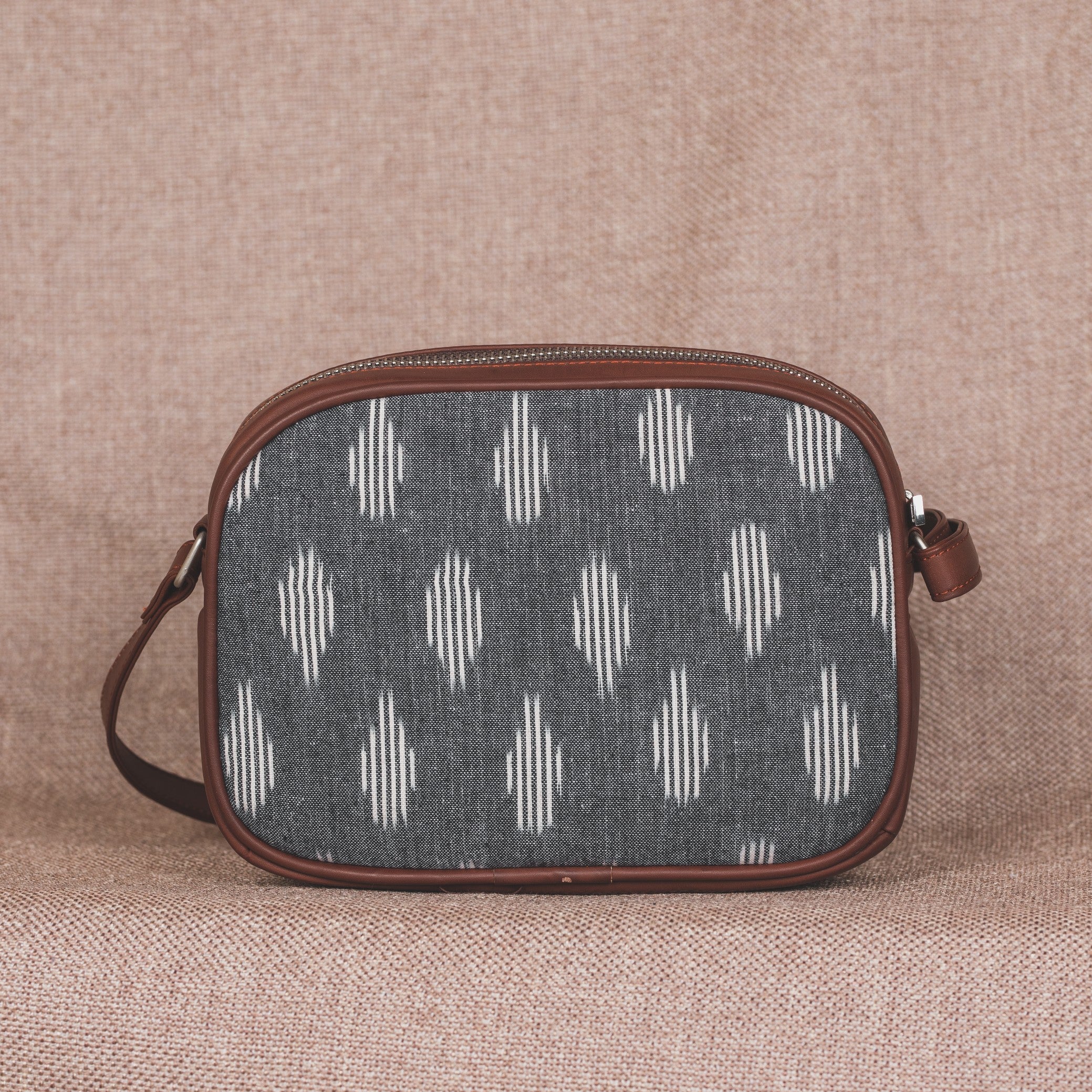 Zouk Ikat Grey Striped Sling Bag