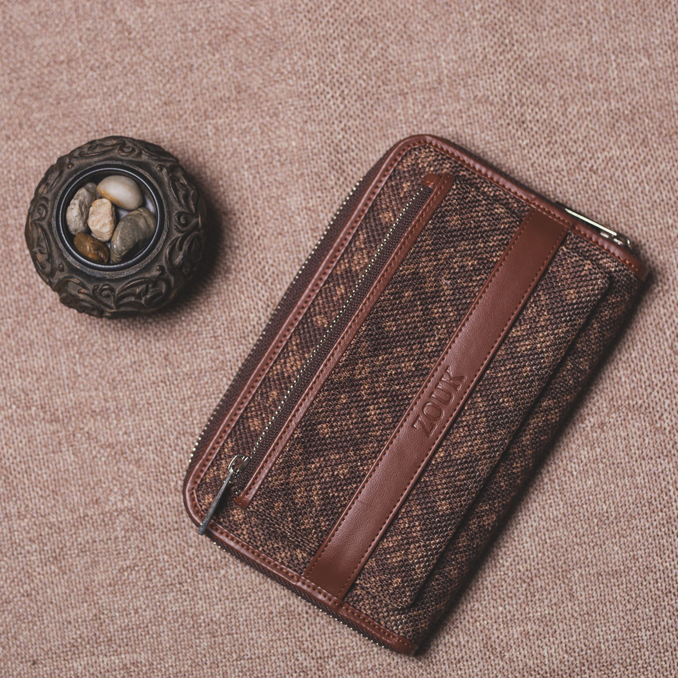 Classic Zipper Wallet - Brown Floral Motif