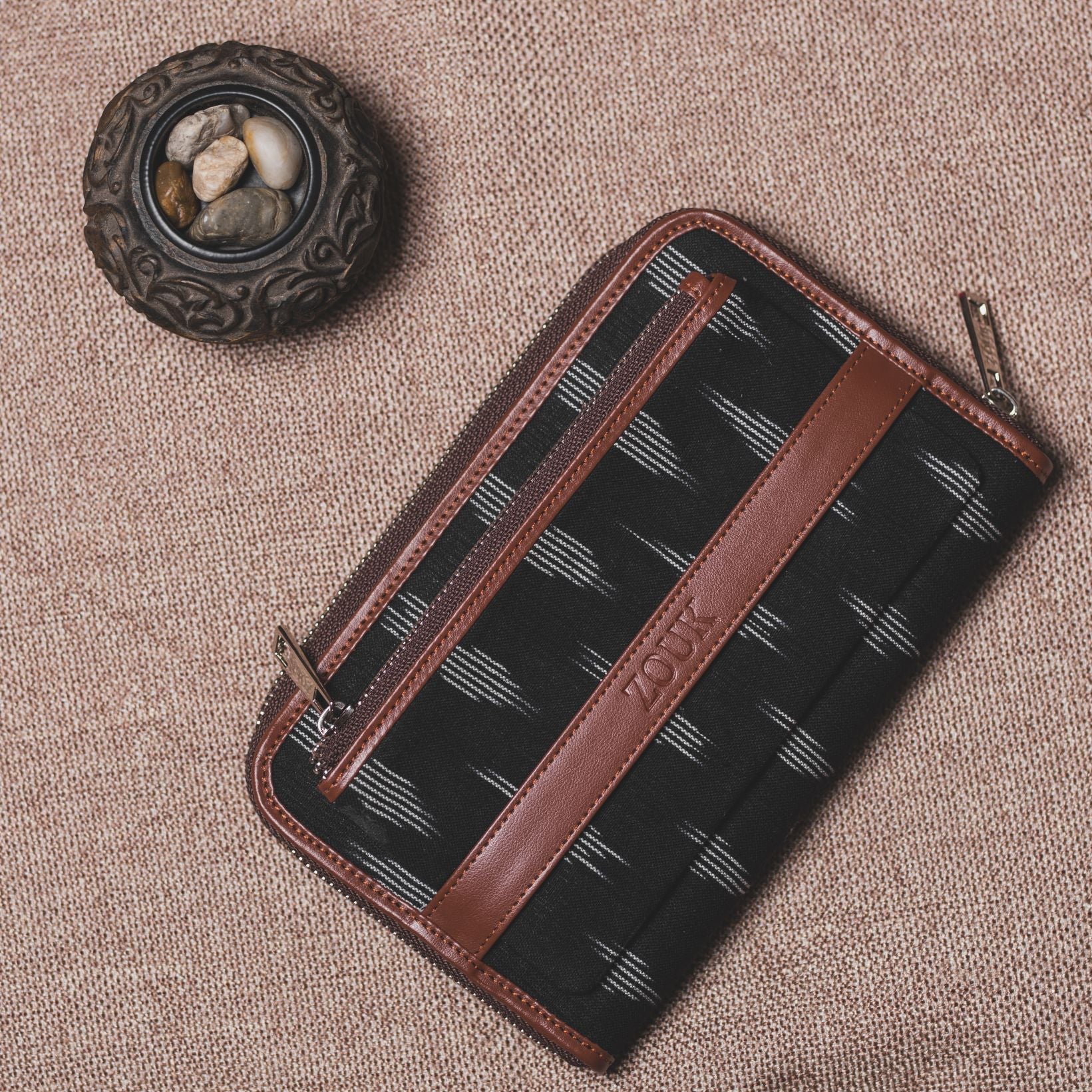 Classic Zipper Wallet - Ikat Striped Black