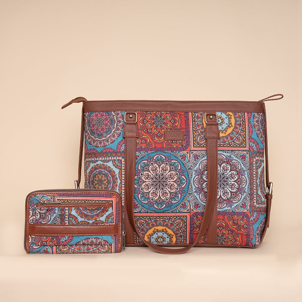 Multicolor Mandala Print - Office Bag & Classic Zipper Wallet Combo
